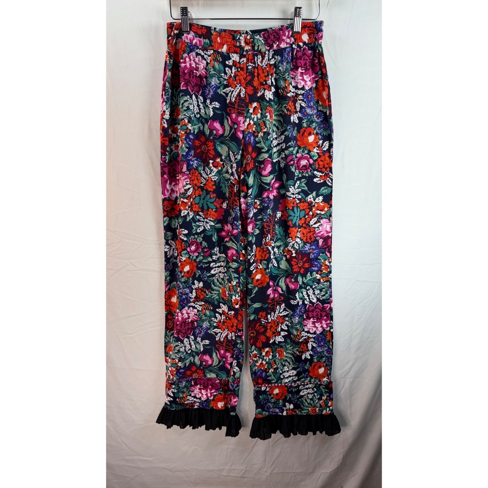 Loved by Anthropologie Floral Pants Navy Red orange black ruffle sz‎ xs Boho